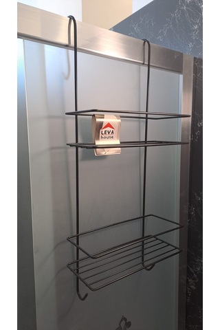 Leva Duşa Kabin Rafı Askılı 2 Katlı - 62x21x27 Cm Siyah Boyalı Lv-73858