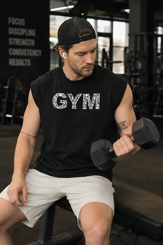 Urbantrendstore Baskılı Sporcu Atleti Gym Tişört %100 Pamuklu T-shirt Açık Siyah