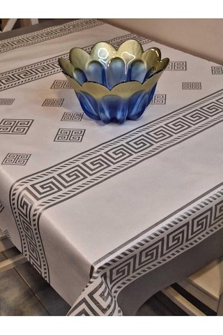 Başak Ev Tekstili 3877 Elyaflı Pvc Muşamba - Desenli Silinebilir Masa Örtüsü Gri-140 X 140 Çok Renkli