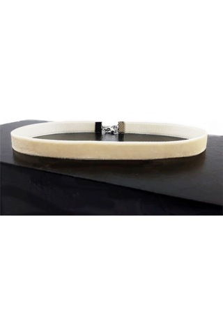 Krem Rengi Kadife Choker Kadın Tasma Kolye Renkli