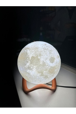 Ay Motifli Gece Lambası, Kahverengi Standlı Gece Lambası Beyaz