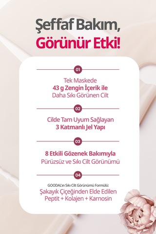 Şeffaflaşan Kolajen Hidrojel Maske Peptit İçerikli Goodal Peony Peptide Collagen Volume Gel Mask