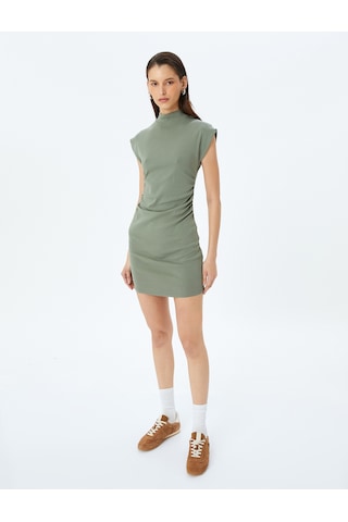 Koton Kap Kol Dik Yaka Slim Fit Mini Elbise Haki 5sak80090ek
