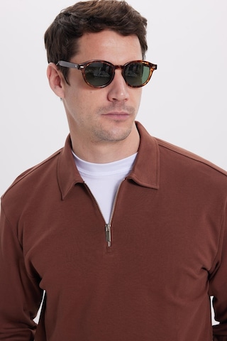 Tudors Erkek Relax Fit Rahat Kesim %100 Pamuk Yarım Fermuarlı Polo Yaka İnterlok Kahverengi Sweatshirt-42171 Kahverengi