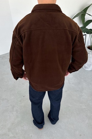 Kahverengi G Nakışlı Oversize Polar Gömlek Kahverengi