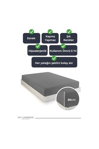 Lastikli & Hipoalerjenik Çarşaf%100 Pamuk Penye Kumaş 120x200 Antrasit, Luxcarsaf Abanoz