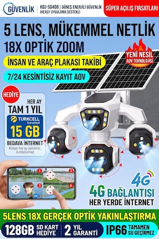 5 Kameralı 4g/e-sım Destekli 18x Zoom Ptz Güneş Enerjili Profesyonel Dış Mekân Güvenlik Kamerası