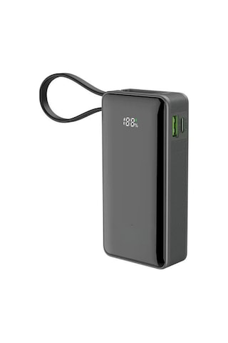 10.000 Mah 22.5w Hızlı Şarj 1xusb1xtype-c Çıkış Powerbank Type-c Kablolu Led Göstergeli Güç Bankası Siyah