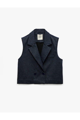 Koton Kruvaze Yaka Kolsuz Crop Blazer Yelek Lacivert Çizgili 6wak20036uw Lacivert Çizgili