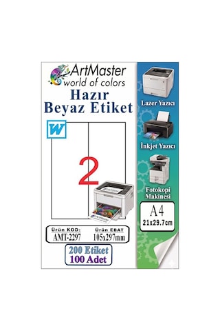 A4 Hazır Beyaz Etiket 105x297 Mm 2 Li 100 Sayfa 1 Paket Kendinden Yapışkanlı Fotokopi Lazer İnkjet Kağıdı Yazıcılar