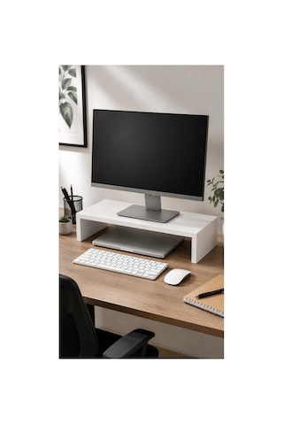 Beyaz Monitör Yükseltici Standı 45x20x10 Cm Masaüstü Ekran Yükseltici Bilgisayar Standı Beyaz