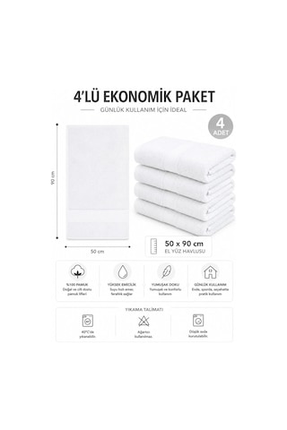 4 Lü El Yüz Havlu Seti %100 Pamuklu 50x90 Cm Simple Time Havlu Takımı Beyaz