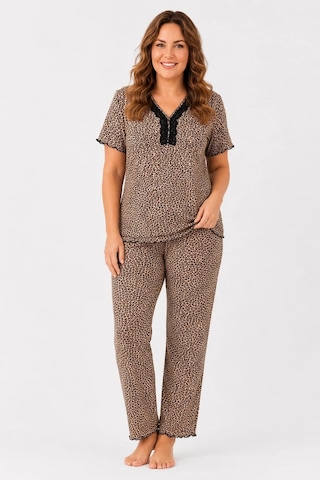 Pemilo Kadın 7933 Büyük Beden Kısa Kol Bambu Pijama Takımı LEOPAR