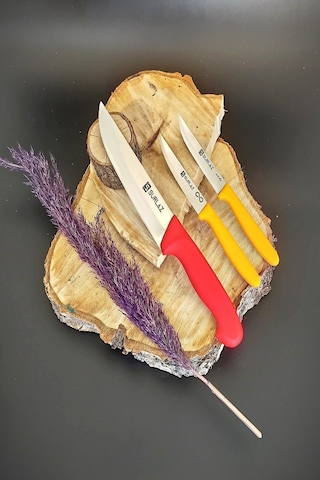 Sürmene Sürlaz 3'lü Mutfak Bıçak Seti Et + Sebze + Meyve Ahşap