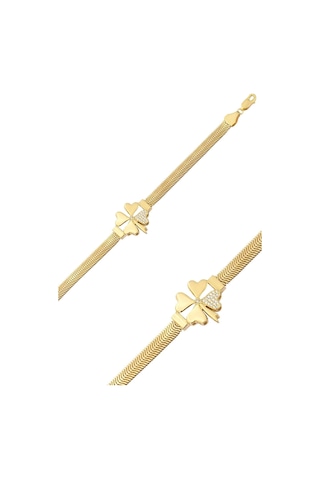 Çgk Çiğdem Gürel Kuyumculuk Yonca Kalın Balık Sırtı Zincir Altın Bileklik Çok Renkli