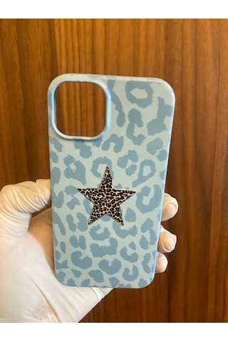 Apple iPhone Uyumlu 13/14 Leopar Baskılı İçi Kadife Silikon Telefon Kılıfı Mavi