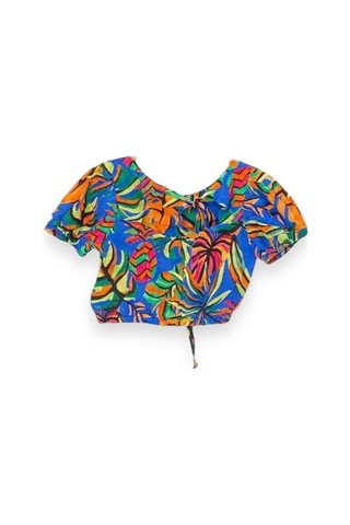 Kız Çocuk Desenli Crop Bluz-13759-mavi Mavi
