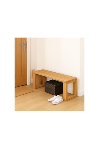 El Yapımı Ahşap Bank 80x30x43 Cm Masif Ahşap Oturma Bankı, Dekoratif Dış & İç Mekan Kullanımı Ekru