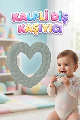 Kalp Şekilli Esnek Bpa İçermeyen Kabartılı Pastel Renkli Oyuncak Bebek Diş Kaşıyıcısı Mint