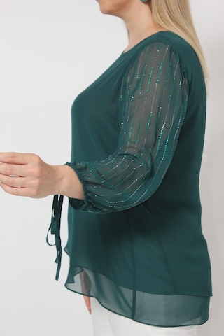 Moda Berray 3243 Kolu Taş Baskılı Şık Bluz Petrol 001