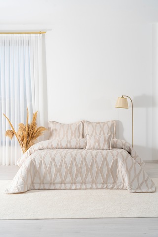 Carina Cappuccino Nakışlı Çift Kişilik Yatak Örtüsü Seti - 4 Parça Çeyiz Seti Bej