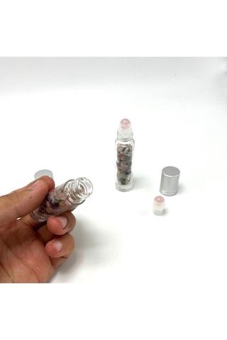 Yıldız Doğal Taş Sertifikalı Çakra Doğal Taş Esans Şişesi + Roller Masaj Aleti 10 ML