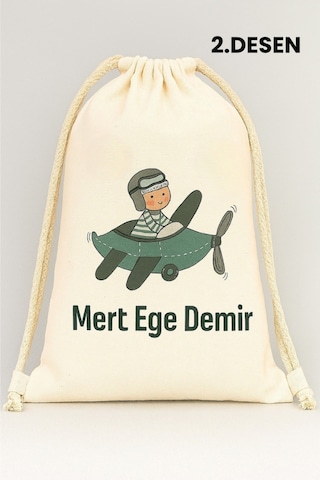 Esila Kids Erkek Çocuk Kıyafet Kesesi Özel İsim Yazılı Kişiselleştirilebilir İp Kapamalı Su Geçirmez 30x40 Cm Çok Renkli