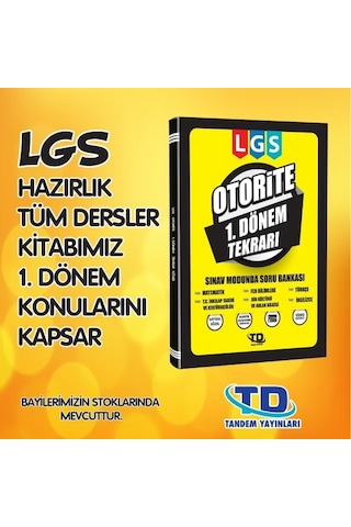 Tandem Yayınları 8. Sınıf Lgs Otorite 1. Dönem Tekrar Kitabı