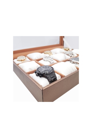 Chavin 15 Li Diamond Bronz Deri Ahşap Camlı Saat Kutusu St15-58