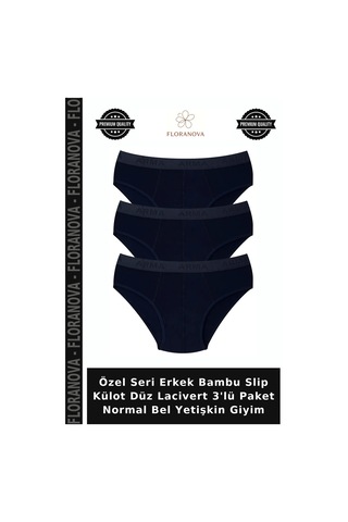 Floranova Özel Seri Erkek Bambu Slip Külot Düz Lacivert 3'lü Paket Normal Bel Yetişkin Giyim