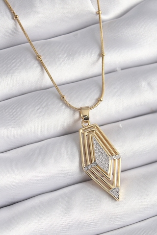 316l Çelik Gold Renk Zirkon Taşlı Vintage Model Kadın Kolye Altin