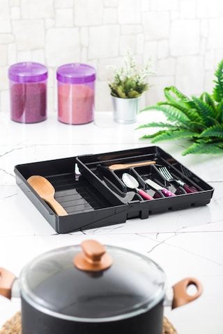 Akrilik Siyah Ayarlanabilir Çekmece İçi Kaşıklık & Çekmece İçi Organizeri 35 28 5 / 35 44 5 Siyah