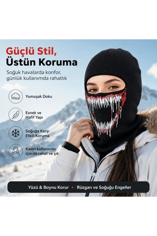 Northcity Unisex Canavar Diş Baskılı Balaklava 1 Adet Tek Beden Viskoz Kask İçi Motosiklet Maskesi Beyaz 20 Adet