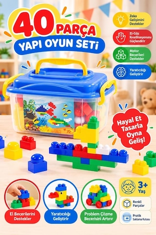 40 Parça Eğitici Bloklar Ve Yapı Oyun Seti Yaratıcı Zeka Geliştirici Kutulu Oyuncak Blok Seti
