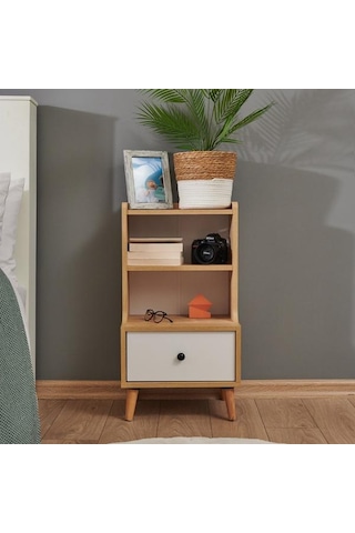 Just Home Melek Tek Çekmeceli Komodin - Safir Meşe / Beyaz Safir Meşe