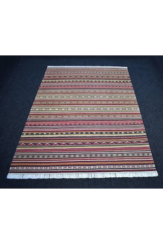 Zehra Abla Halı Yeni El Dokuma 4m2 Naif Modern Tasarım Geometrik Yün Kilim 7439 Çok Renkli