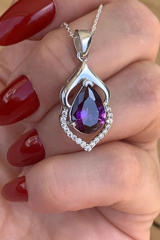 Brezza Lusso Jewelry Gümüş Ametist Taşlı Su Damlası Bayan Gümüş Kolye