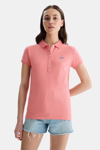 Ucla Shaver Pembe Polo Yaka Nakışlı Standard Fit Kadın Tshirt Pembe