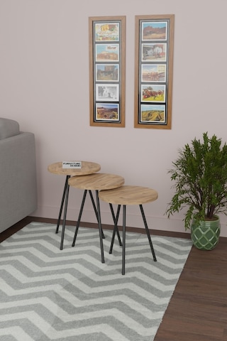 3'lü Zigon Sehpa Seti Metal Ayaklı Yan Sehpa Atlantik Çam