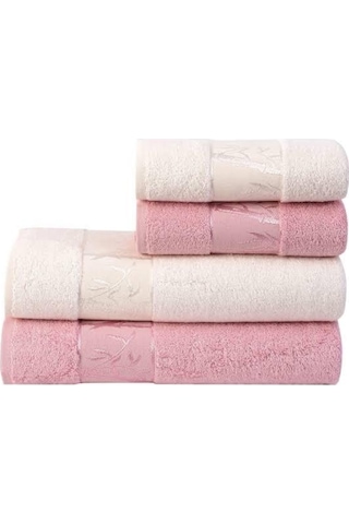 Romans Bambu 4Lü Banyo Havlu Takımı Pembe/Krem