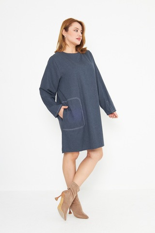 Koyu Mavi Dikiş Detaylı Büyük Beden Tunik Koyu Mavi