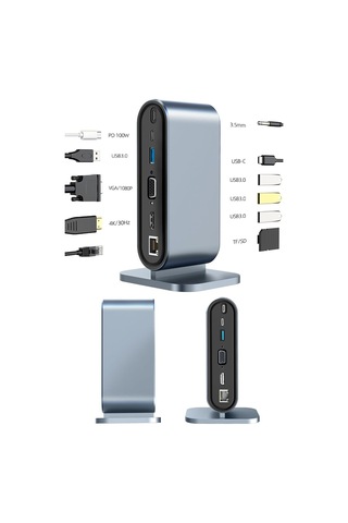 Profesyonel Hub 12in1 4k Hdmı Vga Usb 3.0 Rj45 100mbps Sd Kart Okuyucu 3.5mm Ses 100w Hızlı Şarj