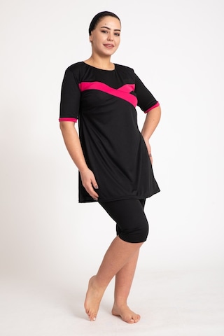 Kadın 670 Büyük Beden Kısa Kol Taytlı Tesettür Mayo Siyah