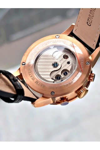 Raymond Özel Seri Otomatik Diplomat Klipsli Deri Kordon Erkek Saati Rose Gold