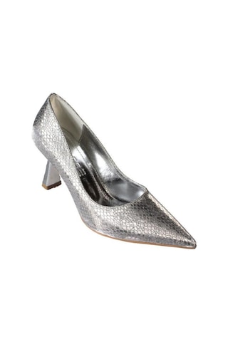 Yaz Kış Ayakkabı Yazkış Kadın Platin Gümüş Parlak Petek Kumaş 7cm Kadeh Topuk Sivri Burun Stiletto Ayakkabı