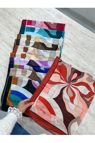 Siyane Scarf Naturel Desen Şal 15 kahverengi