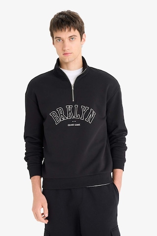 Defacto Boxy Fit Dik Yaka Fermuarlı Baskılı Sweatshirt E9414ax25aubk81 Siyah