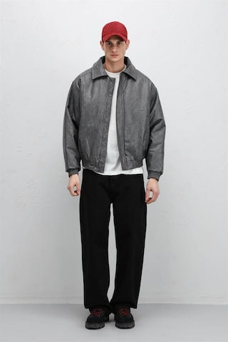 Vamos Oversize Deri Bomber Ceket Gri