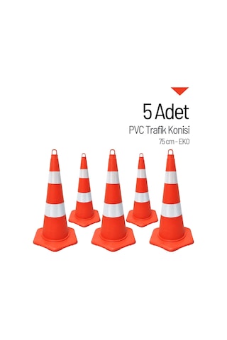 5'li Pvc Trafik Konisi Seti 75 Cm Eko Trafik Dubası-3622