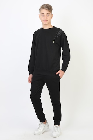 Mevsimlik Respect Baskılı 2 İplik %100 Pamuk 2 İplik Uzun Kollu Erkek Çocuk Sweatshirt-90934 Siyah